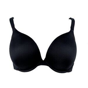 Lane Bryant Cacique Smooth Boost Plunge Bra Solid Satin Size 44D Black NWOT